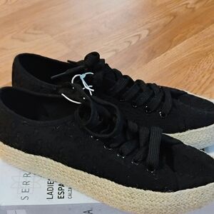 New! Serra Black Espadrille Lace-Up Shoes SIZE 9